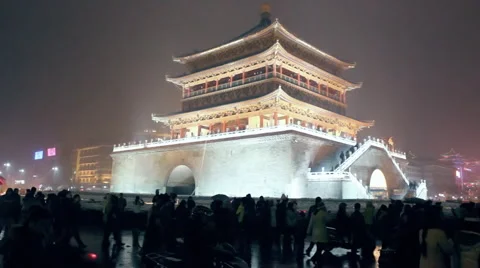 Night scene during the Chinese new year in xi'an, china Stock Footage 1077775