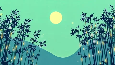 Night scene: full moon in sky, Bamboo is shining at night, peaceful and serene Video stock 307001361
