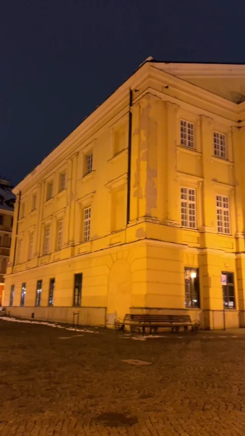 Night scene in a historic town square of Lublin Stock Footage 324074419