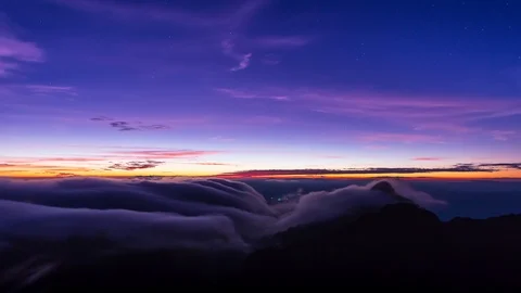 Night Scene Mist Floating Over Mountains Of Doi Luang Chiang Dao Of Thailand Stock Footage 101436595