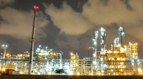 Night scene of Oil and Chemical Plant - Time Lapse Stock Footage