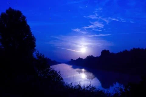 Night scene on river Stock Photos