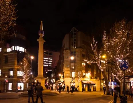 Night scene in the Seven Dials intersection, in Covent Garden, London Stock Photos