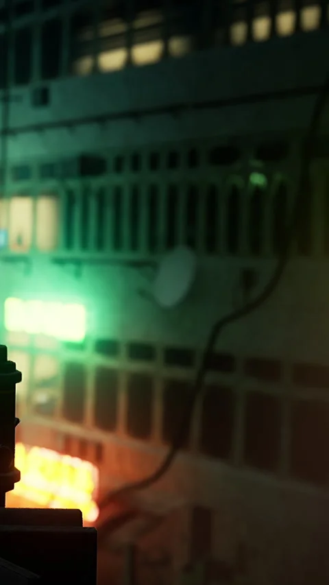Night scene showing street elements with lights during evening hours Stock Footage 337952065