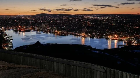 Night scene of St. John's, NL from look out. Stock Footage 101245197