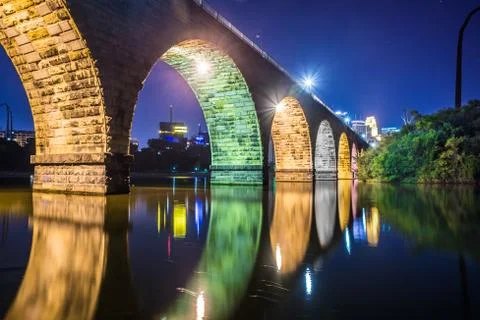 Night scene of stone bridge Stock Photos