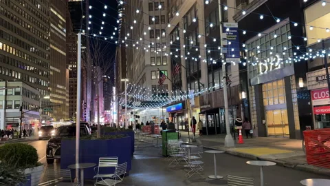 Night scene - String lights from Broadway, New York City - 4K Prores 422 Stock Footage 229451812