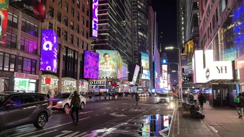 Night scene towards Times Square from 7th Ave, New York City - 4K Prores 422 Video stock 229451817