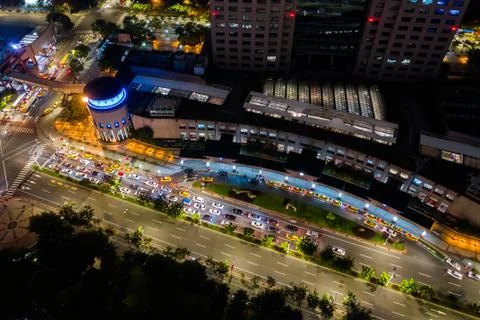 Night scene with train station Stock Photos