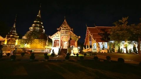 Night scene Wat Phra Singh timelapse, Chiang mai, Thailand Stock Footage 99621895