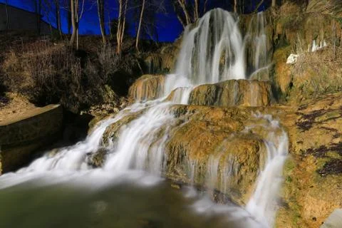 Night scene with waterfall Stock Photos