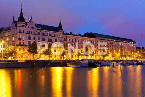 Night scenery of the Old Town in Helsinki, Finland Stock Photos