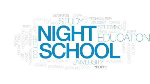 Night school animated word cloud, text design animation. Kinetic typography. Stock Footage 81054338