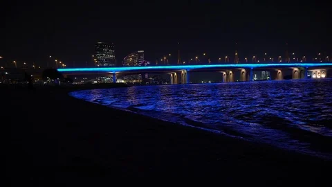 Night sea with blue light reflection Video stock 94822468