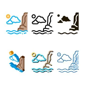 Night sea icon set vector outline Ilustración de archivo