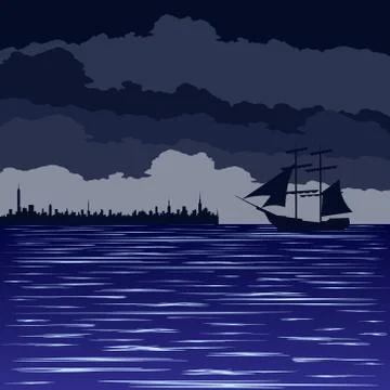 Night at sea Stock Illustration