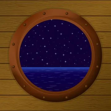 Night sea in a ship window Illustrazione stock