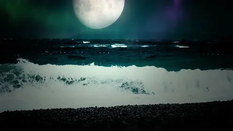 Night sea, small storm and big sky horizon moon Stock Footage 201933113