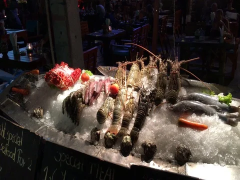 Night seafood restaurant Stock Footage 71796080