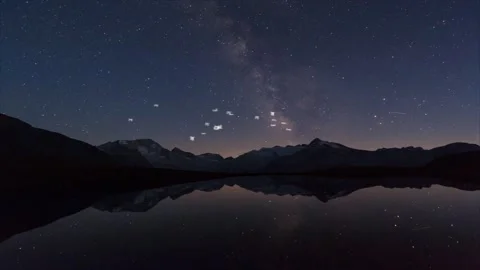 Night Seagulls Flight Over Starry Lake Stock Footage 325329214