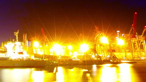 Night seaport. timelapse. Stock Footage 85549277