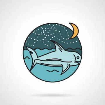 Night seascape flat design vector icon Illustrazione stock