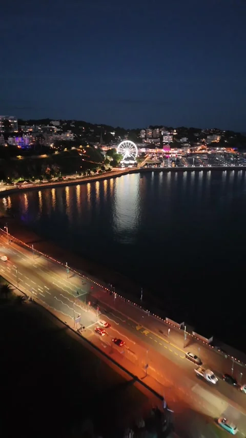 Night seaside small town Stock Footage 305354728