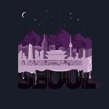 Night Seoul. Typography vector illustration. Stock Illustration