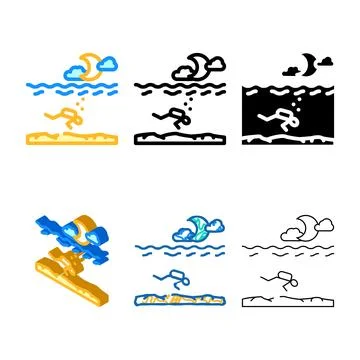 Night set diving course color icon vector Stock Illustration