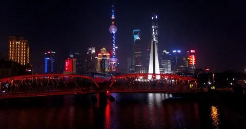 Night Shanghai Waitan from the side of Russian Embassy Stock Footage 114318116