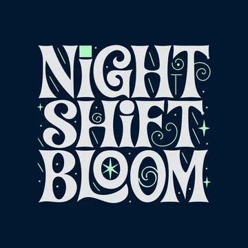 Night Shift Concept Illustration with Blooming Design Elements Stock Illustration