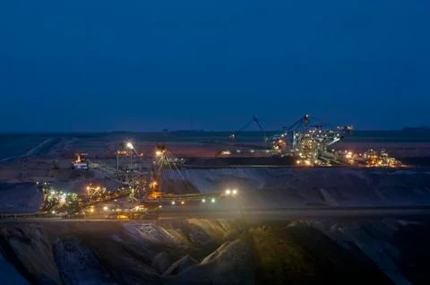 Night shift in an open-pit mine, grevenbroich, north rhine-westphalia, german Stock Photos