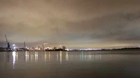 Night ship port timelapse with clouds 1080 Stock Footage 10789491
