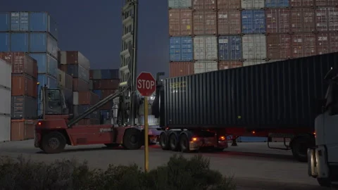 Night Shipping Container Handler Reach Stacker Video stock 273175980