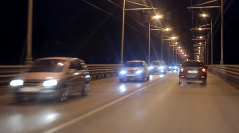 Night shooting the road from the car while driving, Time-lapse Stock Footage 44824811