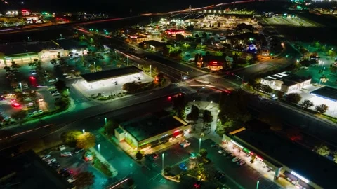 Night Shopping Small Town Hyperlapse tilt shift effect miniature car building Video stock 144224983