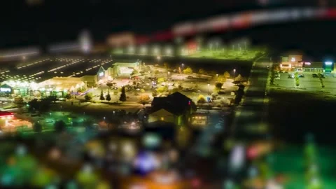 Night Shopping Small Town Hyperlapse tilt shift effect at dark Video stock 144648890