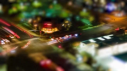 Night Shopping Small Town Hyperlapse tilt shift effect at dark Video stock 144648942