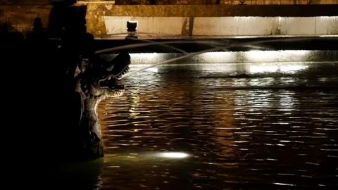 Night shot Bali water spring fountain sculptures close up panning Stock Footage 85070266