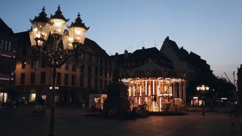 Night shot of the carousel at the Place Gutenberg	 Stock Footage 127623713