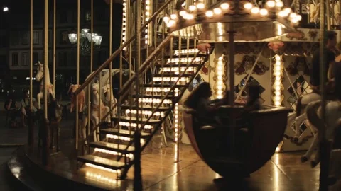 Night shot of the carousel at the Place Gutenberg	 Stock Footage 127623947