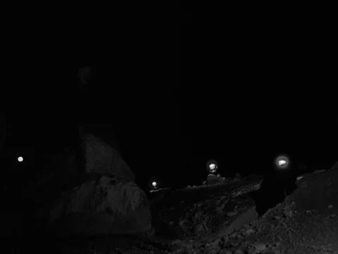 Night shot of freight train rescue from snow drift, UK 1955 Stock Footage 133270548