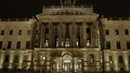 Night shot historic castle replica building city mal entrance front 4k or 4k+ Resolution