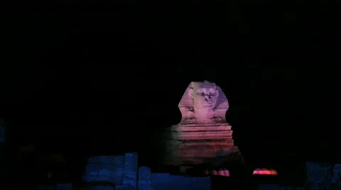 Night Show with Sphinx and Pyramids Stock Footage 608741
