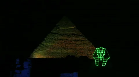 Night Show with Sphinx and Pyramids Stock Footage 608745