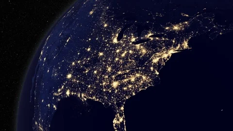 Night side of the Earth with city lights of US. Elements of this image furnished 库存影片 84142103