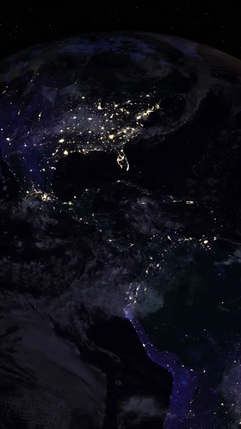 Night side of the Earth with city lights. Zoom in America countries. Vertical Stock Footage 322940595
