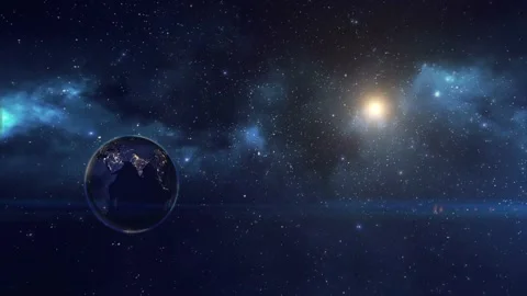 Night side of the earth in space, The earth rotating, Stars twinkle Stock Footage 144227834
