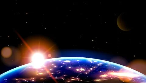 Night Side Of Earth From Space On Sunrise Ilustración de archivo