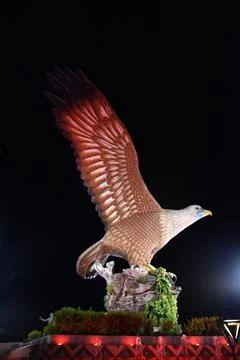 Night side view of Langkawi Eagle Monument Stock Photos